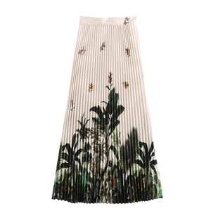 Gonna Midi Pieghettata Con Stampa Tropicale Da Donna Poliestere Bohemien Stile Vacanza Estate Casual