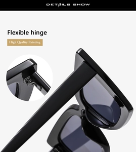 Detail of flexible hinges and high-quality painting on black futuristic sunglasses