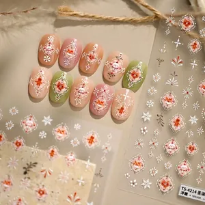 5D Weihnachts Nagelsticker mit geprägten Schneemännern, Schneeflocken und Füchsen TS-4214