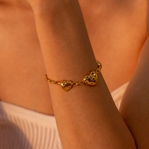 Stainless Steel Bracelet For Women 18K Gold Plated Hollow Heart Charms Adjustable Link Chain Minimalist Fashion Jewelry