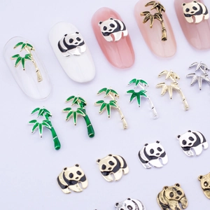 Panda and bamboo metal nail art charms in gold, silver and bronze for DIY nail design