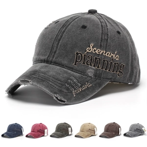 Distressed Washed Cotton Baseball Cap Vintage Worn Letter Embroidery Sunshade Adjustable Hat For Men Women