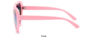 Detailed 0 degree side profile of pink heart shaped sunglasses with gradient lenses