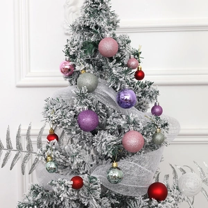 Christmas tree ornaments set with 44 shiny glittery balls on flocked tree