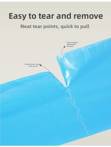 Close-up of blue biodegradable pet waste bag showing tear-off point and leak-proof seal
