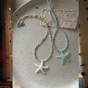 Colorful starfish beaded necklace set with resin pearls for summer beach vacations