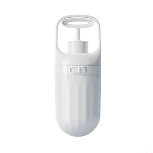 Portable white pet water bottle with ergonomic handle and locking switch for dog walking