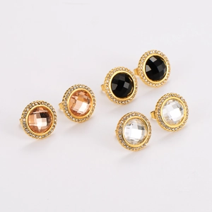 Three pairs of elegant stainless steel round earrings with crystals and lace gold trim