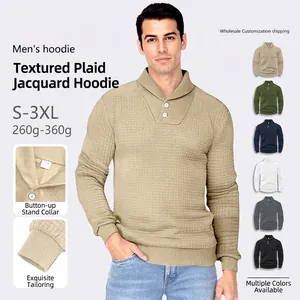 Men Waffle Knit Sweatshirt Long Sleeve Lapel Collar Button Pullover Casual Smart Business Solid Color Top