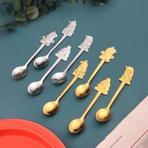 8-piece stainless steel Christmas spoon set with Santa, Gingerbread Man and Tree shapes