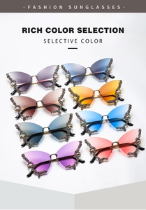 Collezione di occhiali da sole a farfalla senza montatura con ali di strass colorati
