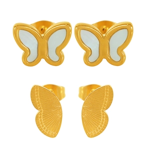 French vintage 18k gold plated butterfly stud earrings in minimalist metallic design