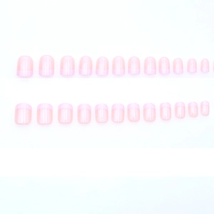 Classic pink French short press-on nails with a pearlescent finish in a square-oval shape