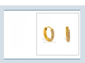 Macro view of 18K gold plated stainless steel hoop earrings with sparkling rhinestones