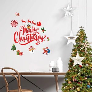Festive Christmas wall sticker set with Santa Claus and Snowman for holiday party decor