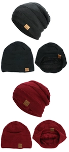 Detail view of winter knit beanie with soft fleece lining and F&S leather patch
