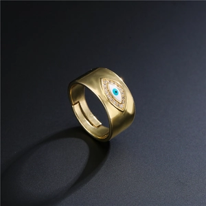 Evil Eye Open Ring Copper Gold Plated Micro Pave Zircon Adjustable Jewelry Trendy Ins Style For Women Lucky Charm Gift