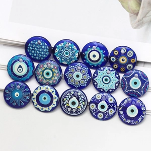 Evil Eye Pendant Glass Round Disc Mandala Pattern Turkish Nazar Lucky Charm For DIY Jewelry Making Vintage Accessory