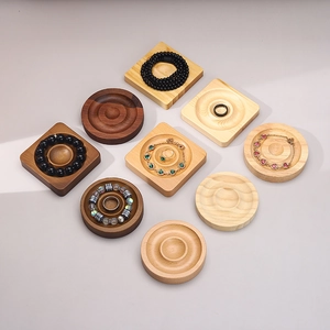 Solid wood jewelry display trays in round and square shapes for bracelets and rings
