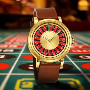 Men Quartz Watch Creative Roulette Wheel Dial Drinking Game Design Alloy Case Leather Stainless Steel Strap Novelty Wristwatch