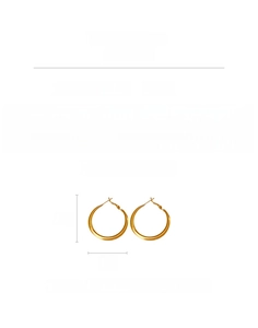 Detailed view of matte gold circle hoop earrings with dimensions and material specs