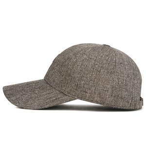 Mens heather brown embroidered baseball cap with textured fabric and curved brim