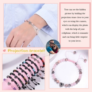 6mm frosted black stone beaded projection bracelet with a heart pendant for women