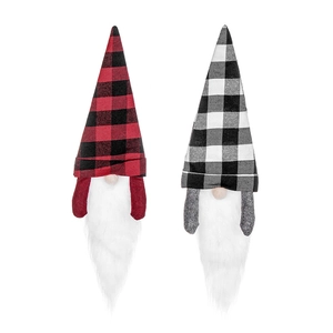 Set of two Christmas gnome wine bottle covers in red and black buffalo plaid fabric