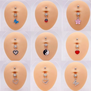 Belly Piercing Rings 316L Surgical Steel Zircon Dangle Heart Butterfly Flower Body Jewelry For Women
