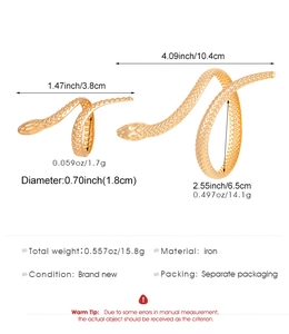 Detailed view of snake-style jewelry set with precise scale texture and dimensions