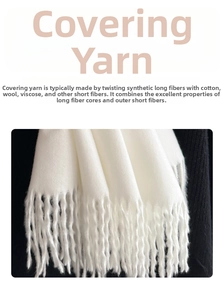 Gros plan d'une écharpe blanche en fil guipé avec texture thermique et longues franges