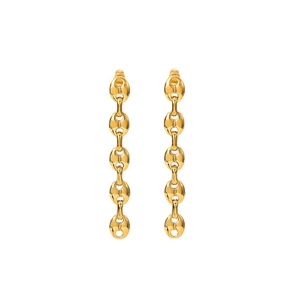 Golden stainless steel coffee bean chain drop earrings for women with marina link design