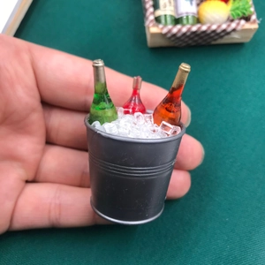 Miniature ice bucket with wine bottles 3D fridge magnet accessory for dollhouse decor