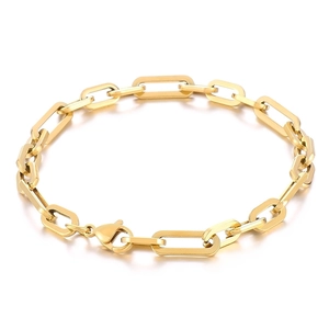 Minimalist gold plated stainless steel rectangle link chain bracelet with lobster clasp