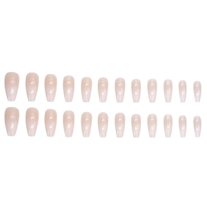 24pcs set of long coffin pearl pink press-on nails with shiny glossy finish for women