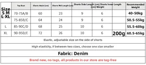 Detaillierte Größentabelle für Denim-Bikini-Set mit Maßen von Größe S bis XL