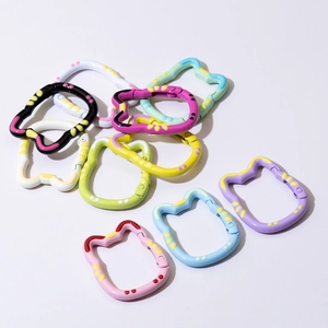 Cat Shape Spring Ring Hook Colorful Lacquered Alloy Polka Dot Carabiner DIY Jewelry Keychain Bag Connector Finding