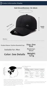 Detailed size chart for men's winter baseball cap showing measurements and head circumference guide