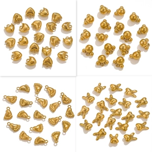 Golden stainless steel DIY jewelry pendants in heart, bear, footprint and rabbit shapes