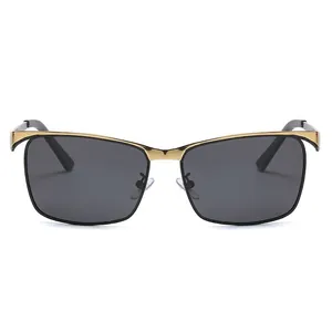 Classic polarized sunglasses with golden semi-rimless frames and gray square lenses
