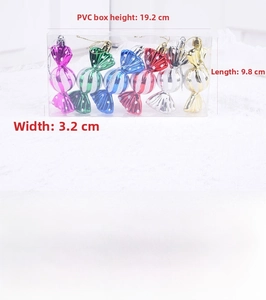Set of 6 colorful candy-shaped Christmas tree ornaments in a transparent box