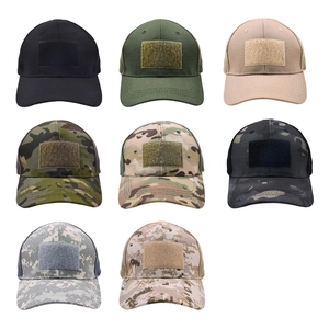 Tactical camouflage baseball cap collection with front velcro patch and mesh back design
