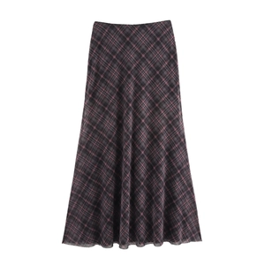 Jupe Longue En Maille À Carreaux Vintage Taille Haute Style Rétro Américain Esthétique Jupe Longue Transparente Femmes