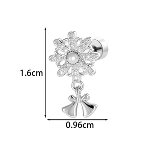 Silver snowflake earrings with bow pendant and zircon studs measuring 1.6cm height