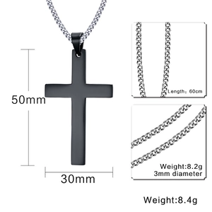 Detailed diagram of black cross necklace showing 50x30mm dimensions and 60cm chain length