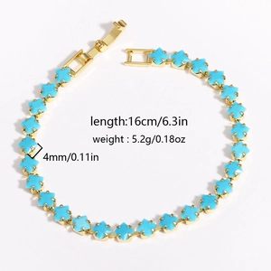 18k gold plated bracelet with square cubic zirconia and 4mm beads for DIY jewelry making