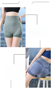 Detailed view of high-waisted seamless fitness shorts with tummy control and peach lift effect