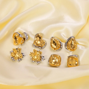 Vintage irregular geometric heart and flower earrings in two-tone gold and silver finish