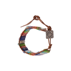 Bracelet bohème multicouche en cuir avec pierres naturelles et fermoir gravé