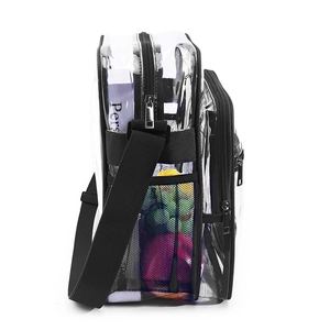 Sac bandoulière transparent en PVC avec sangle noire et poche filet pour concerts
